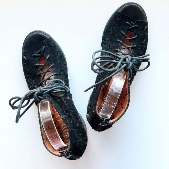 Jeffrey Campbell Black Suede Leather Block Heel Lace-up Sandals Bootie Shoes 8.5 - Picture 13 of 15